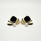 Pearl & Black Stone Earrings