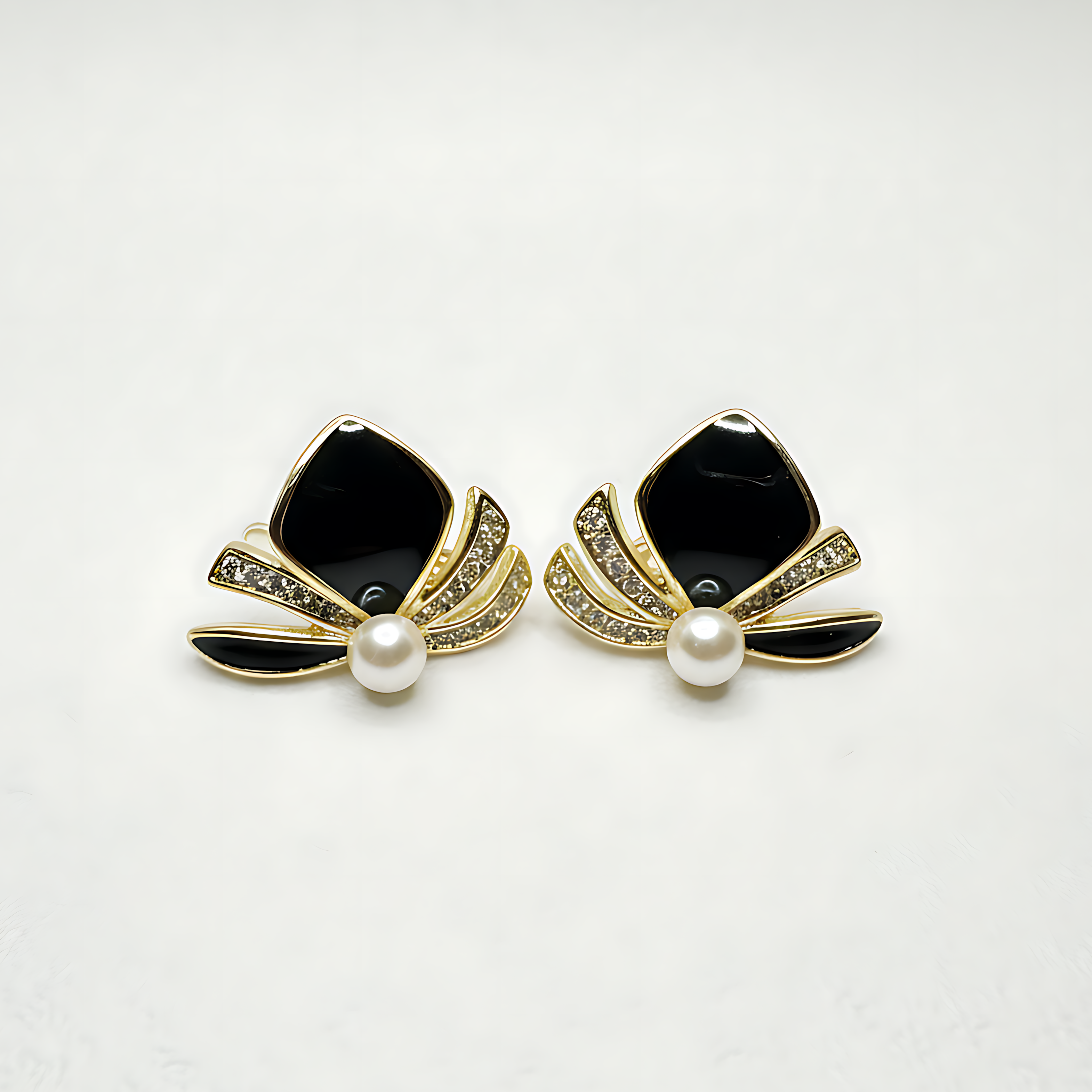 Pearl & Black Stone Earrings