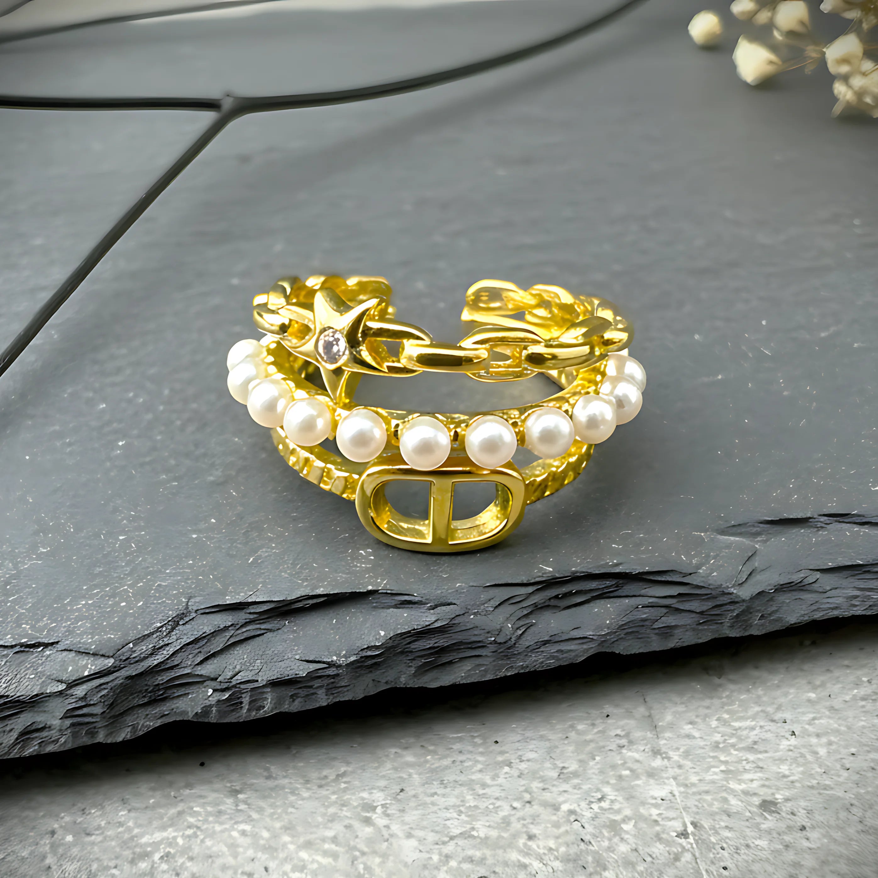 Blossom Pendant Necklace & Triple Layer Ring Combo Set