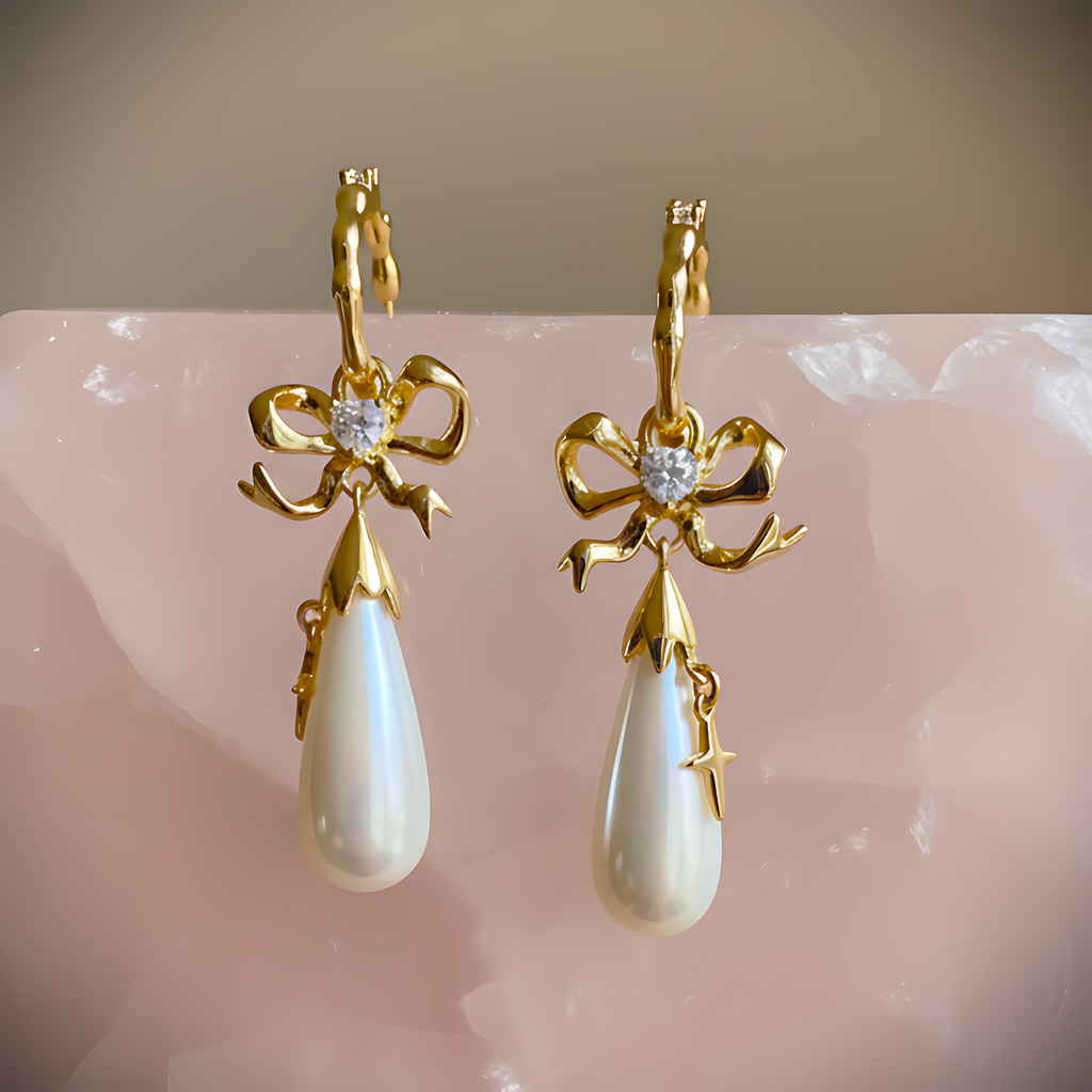 Bow Pearl Drop Earrings