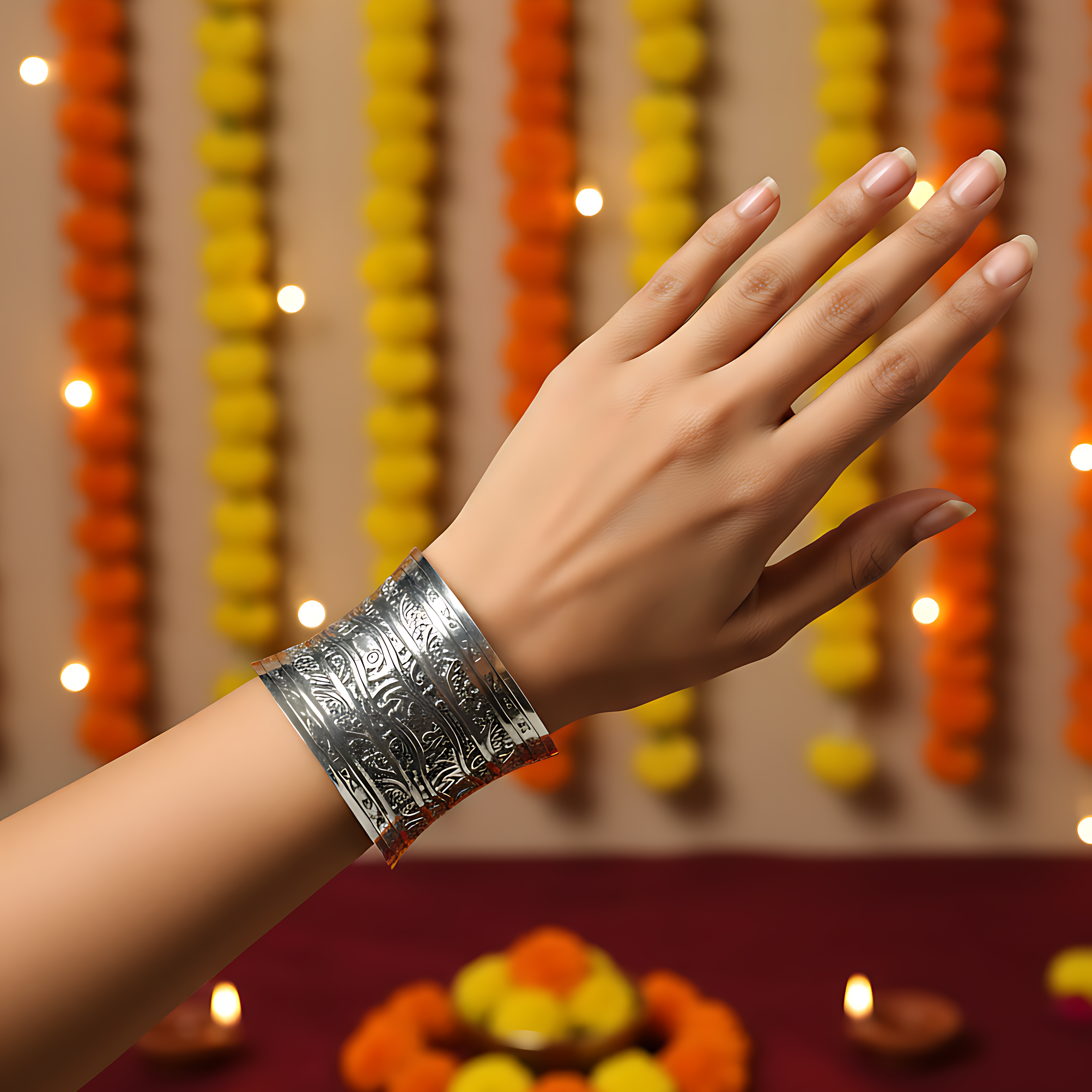 Oxidised Floral Cuff Bracelet