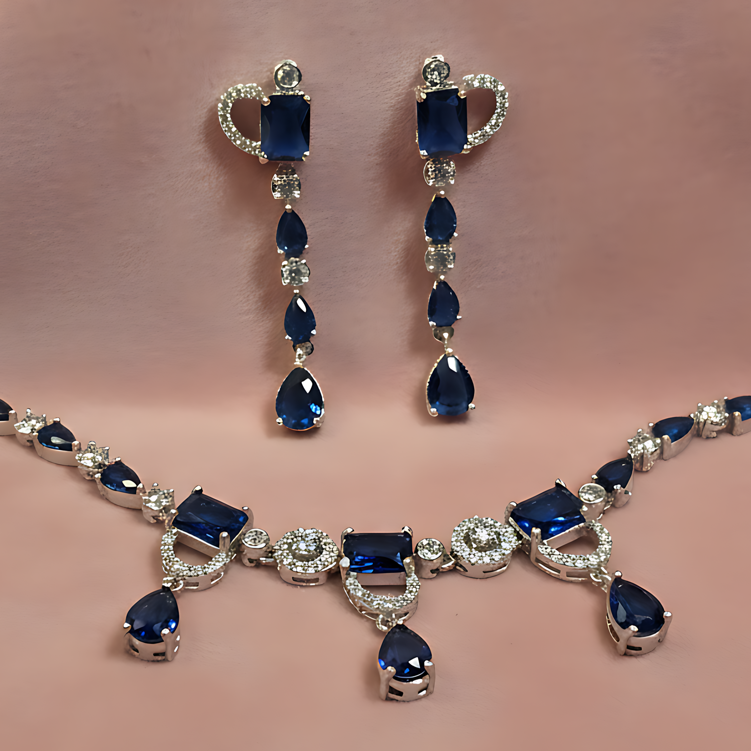 Royal Blue Stone AD Necklace Set