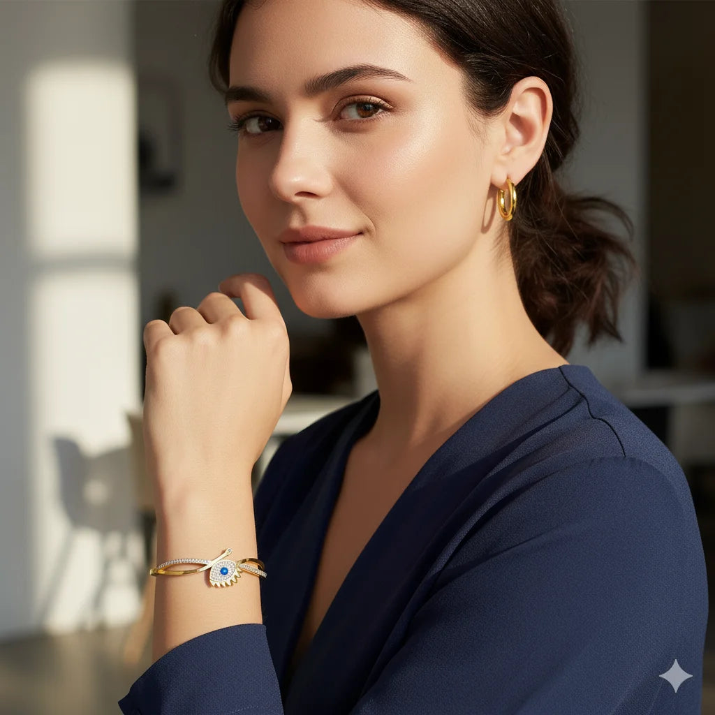 Evil Eye Bracelet & Classic Hoop Earrings Combo Set