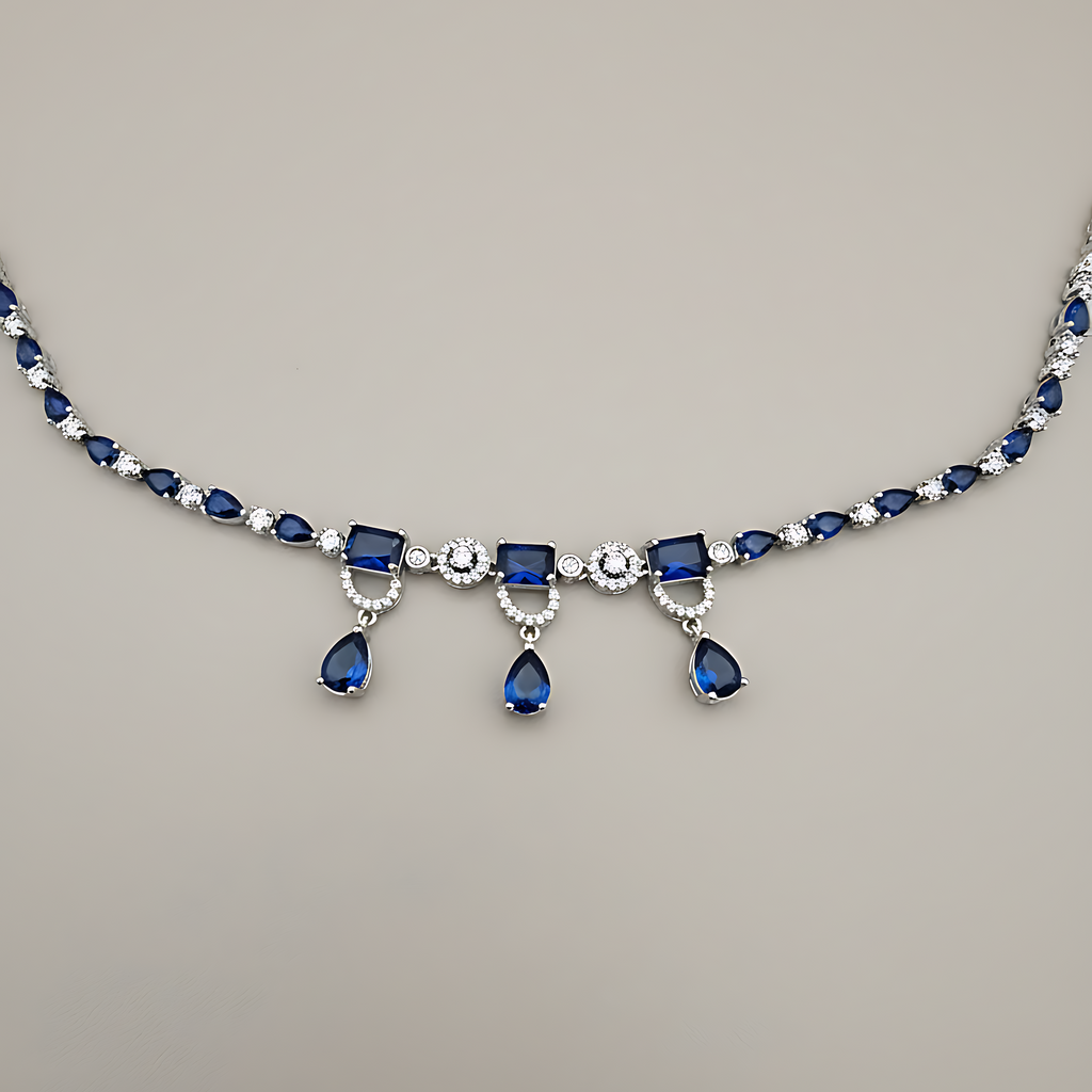 Royal Blue Stone AD Necklace Set