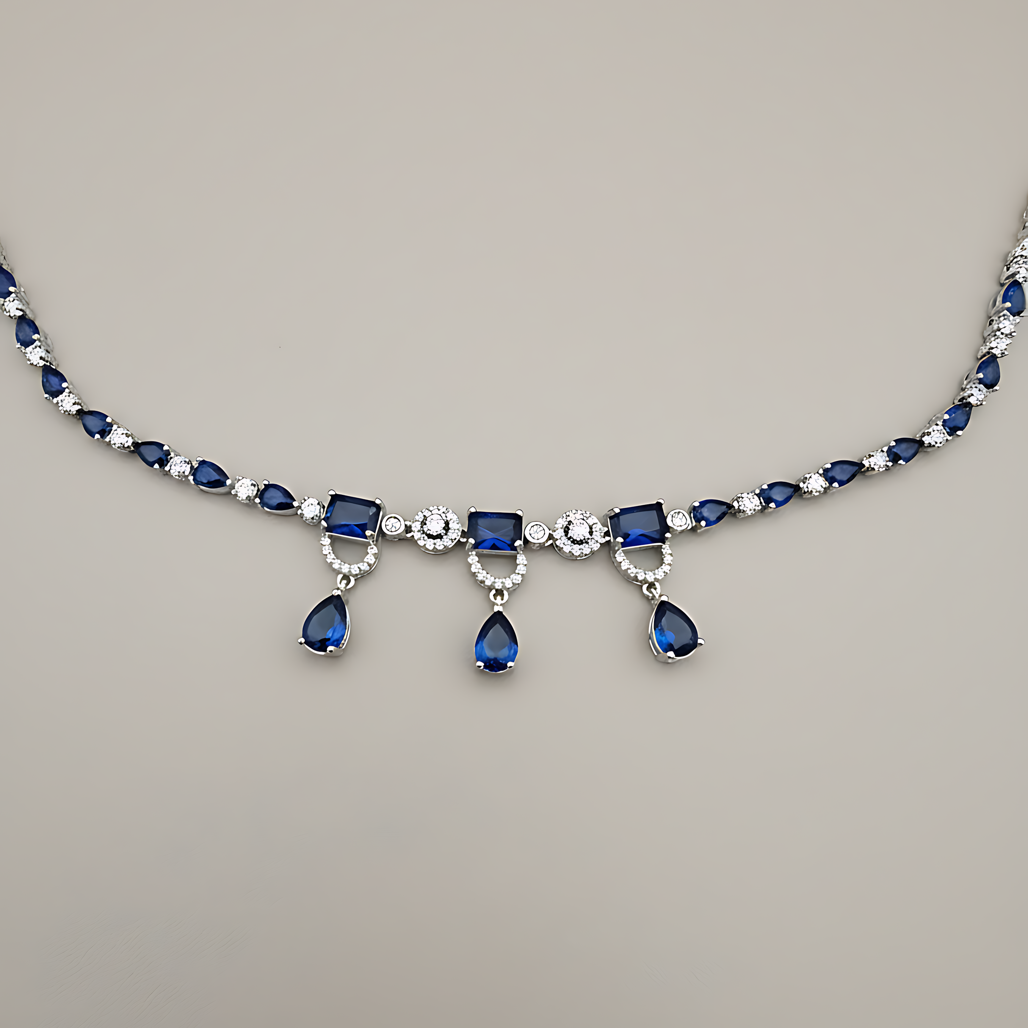 Royal Blue Stone AD Necklace Set
