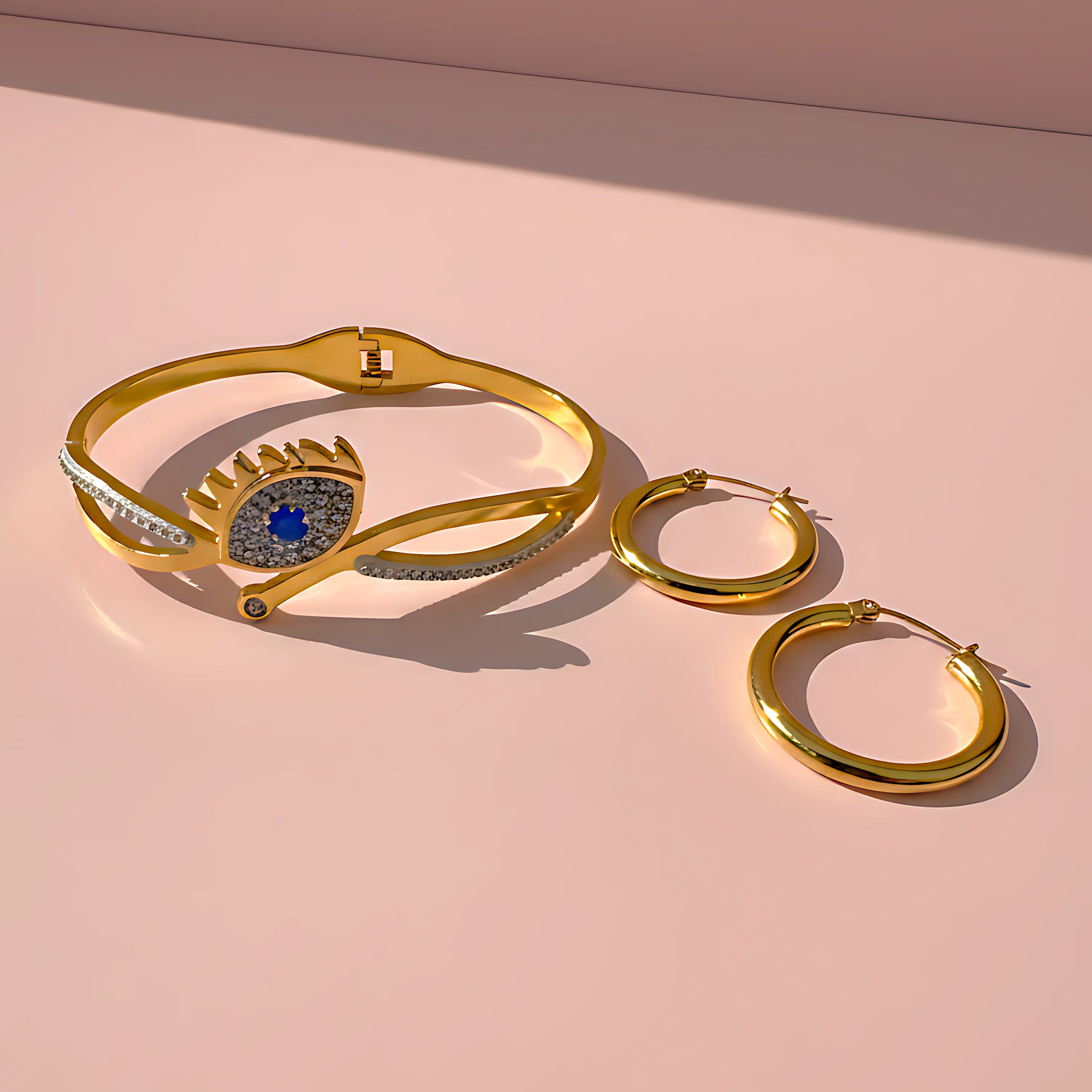 Evil Eye Bracelet & Classic Hoop Earrings Combo Set