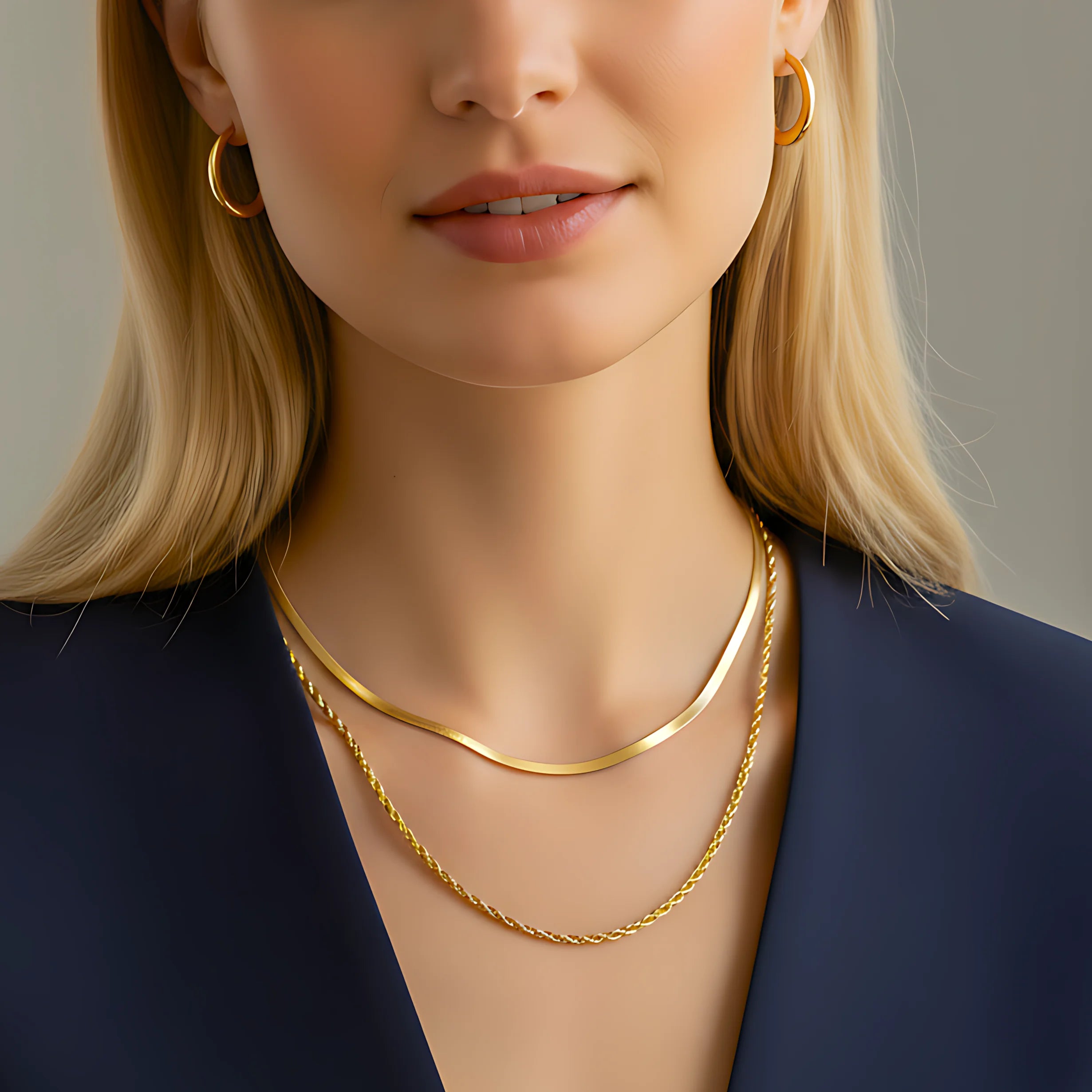 Double Layer Necklace & Hoop Earrings Combo Set