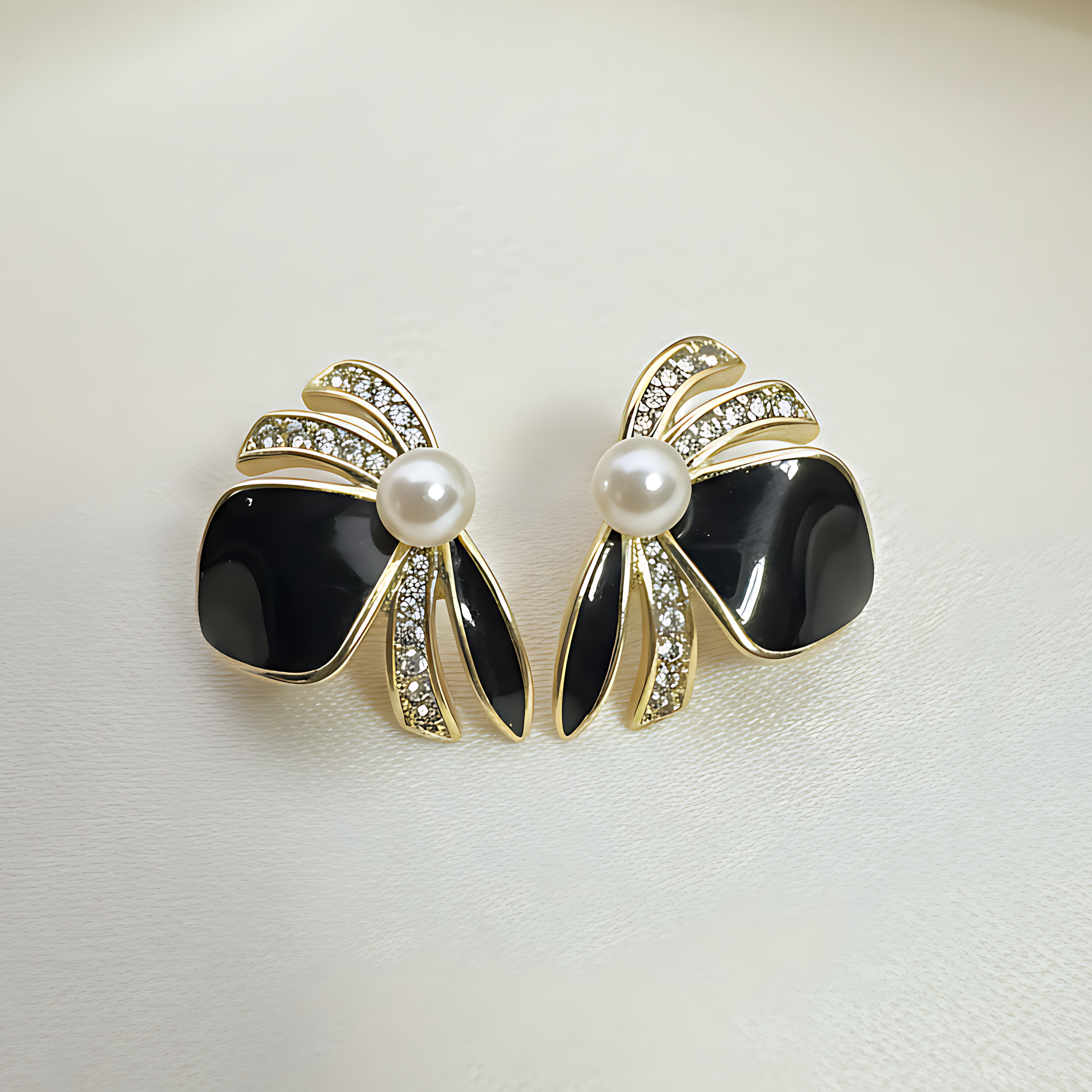 Pearl & Black Stone Earrings