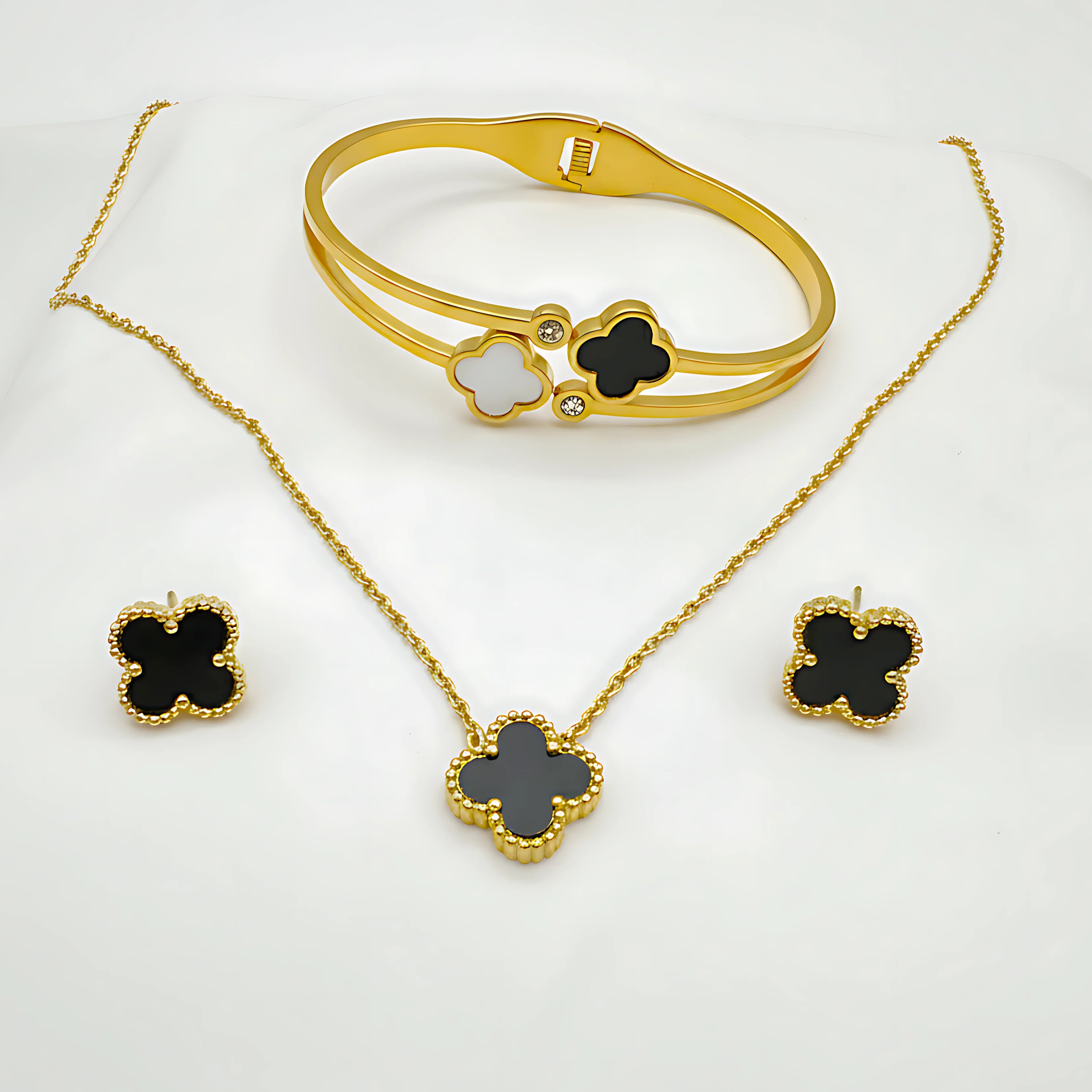 Clover Necklace & Earring Set With Clover Bracelet