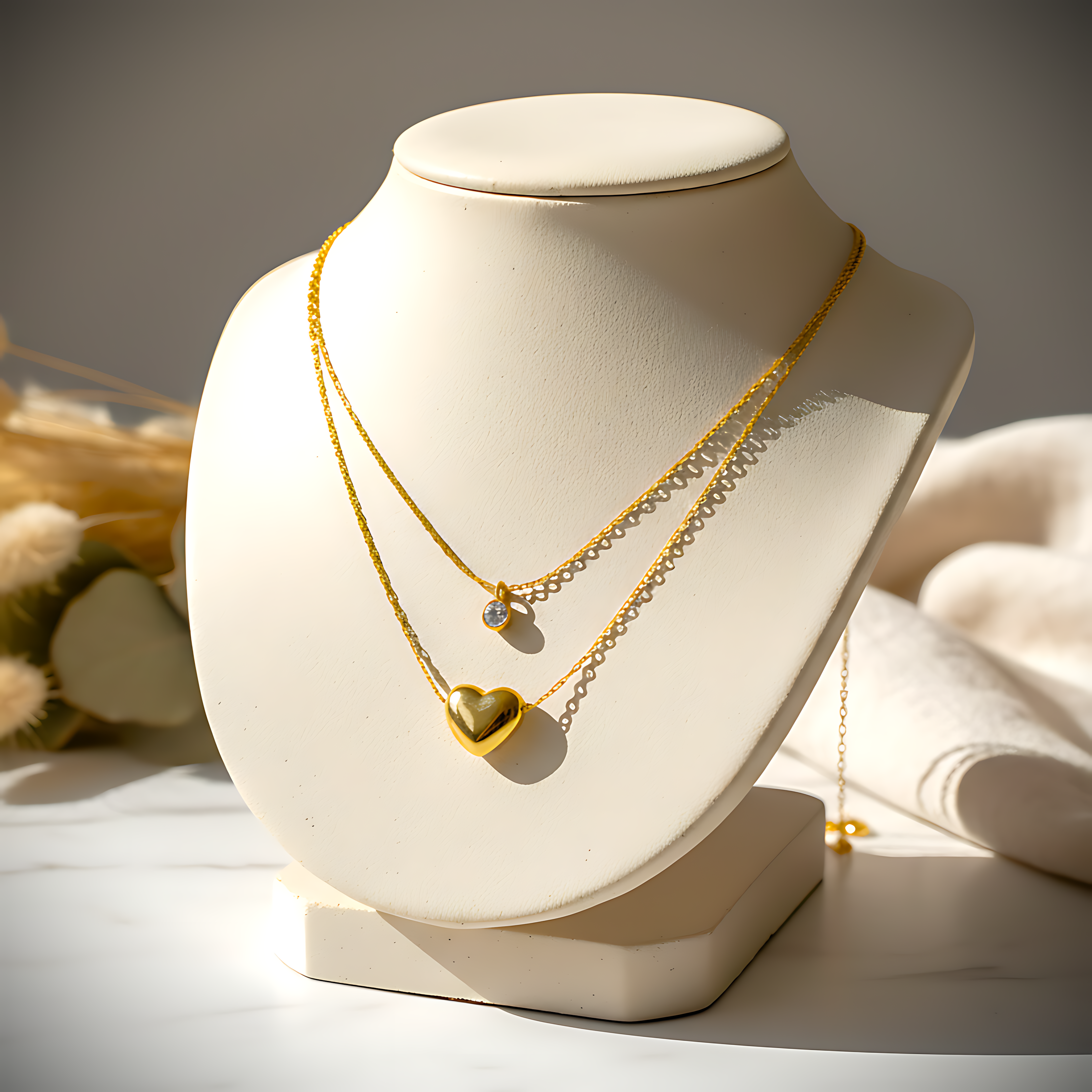 Layered Heart & Crystal Pendant Necklace