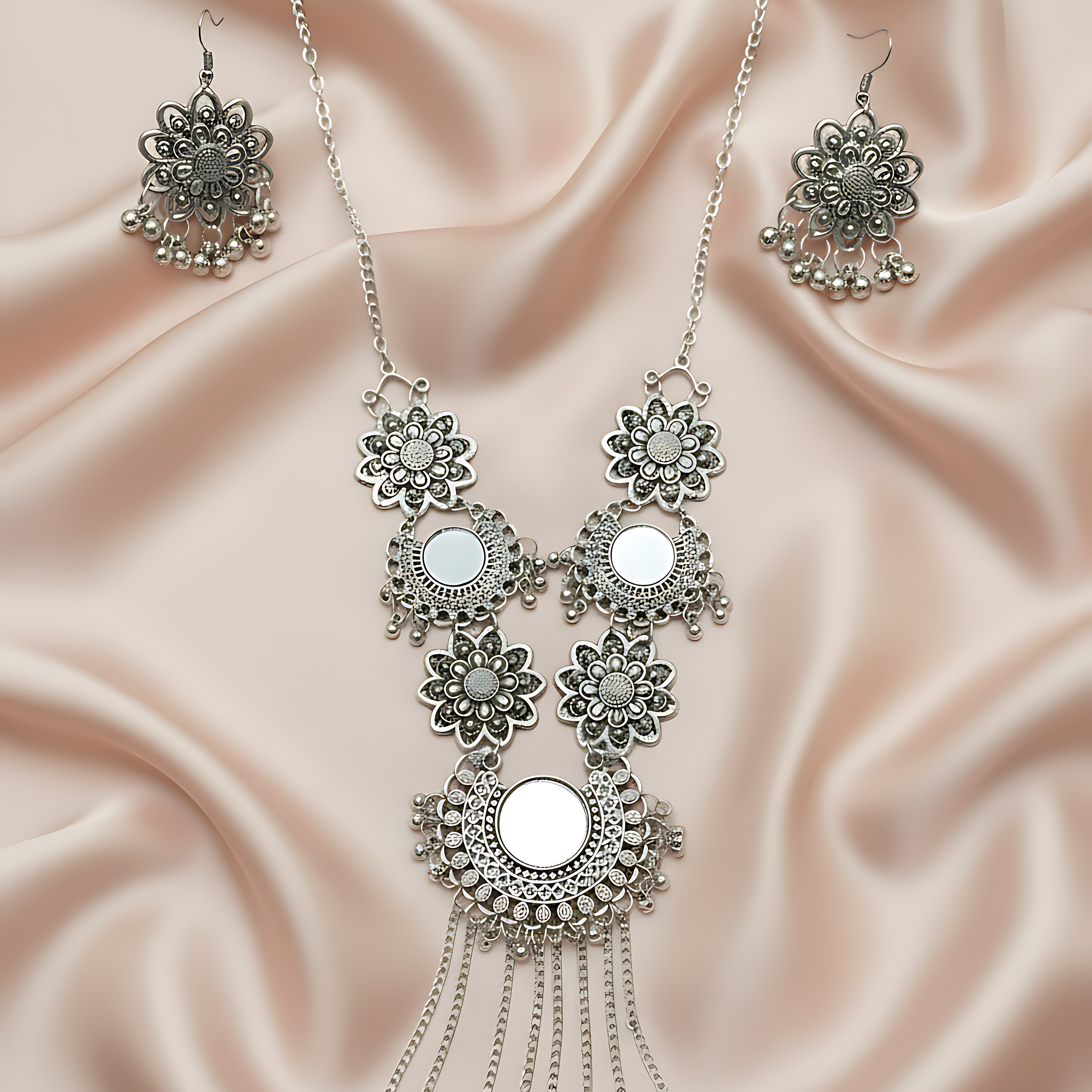 Oxidised Mirror Work Necklace Set