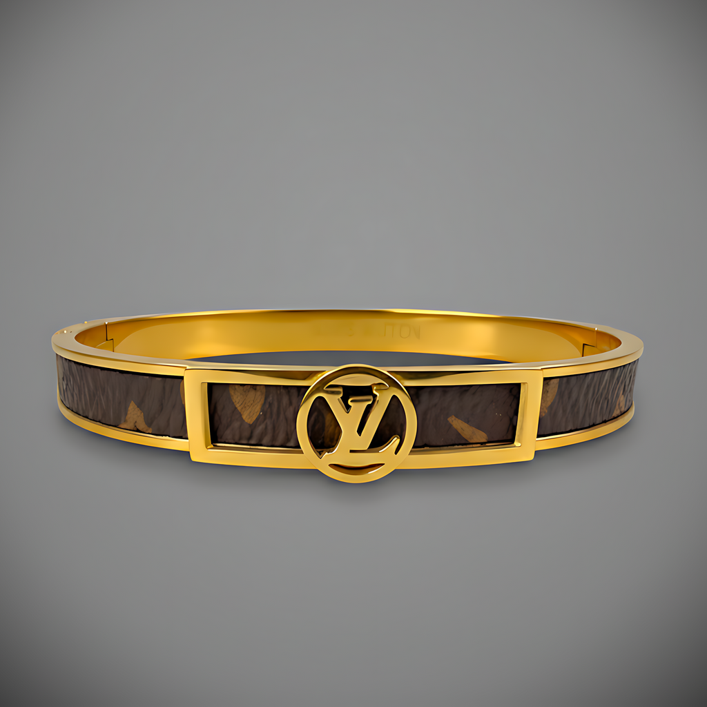 LV Leather Inlay Gold Bracelet