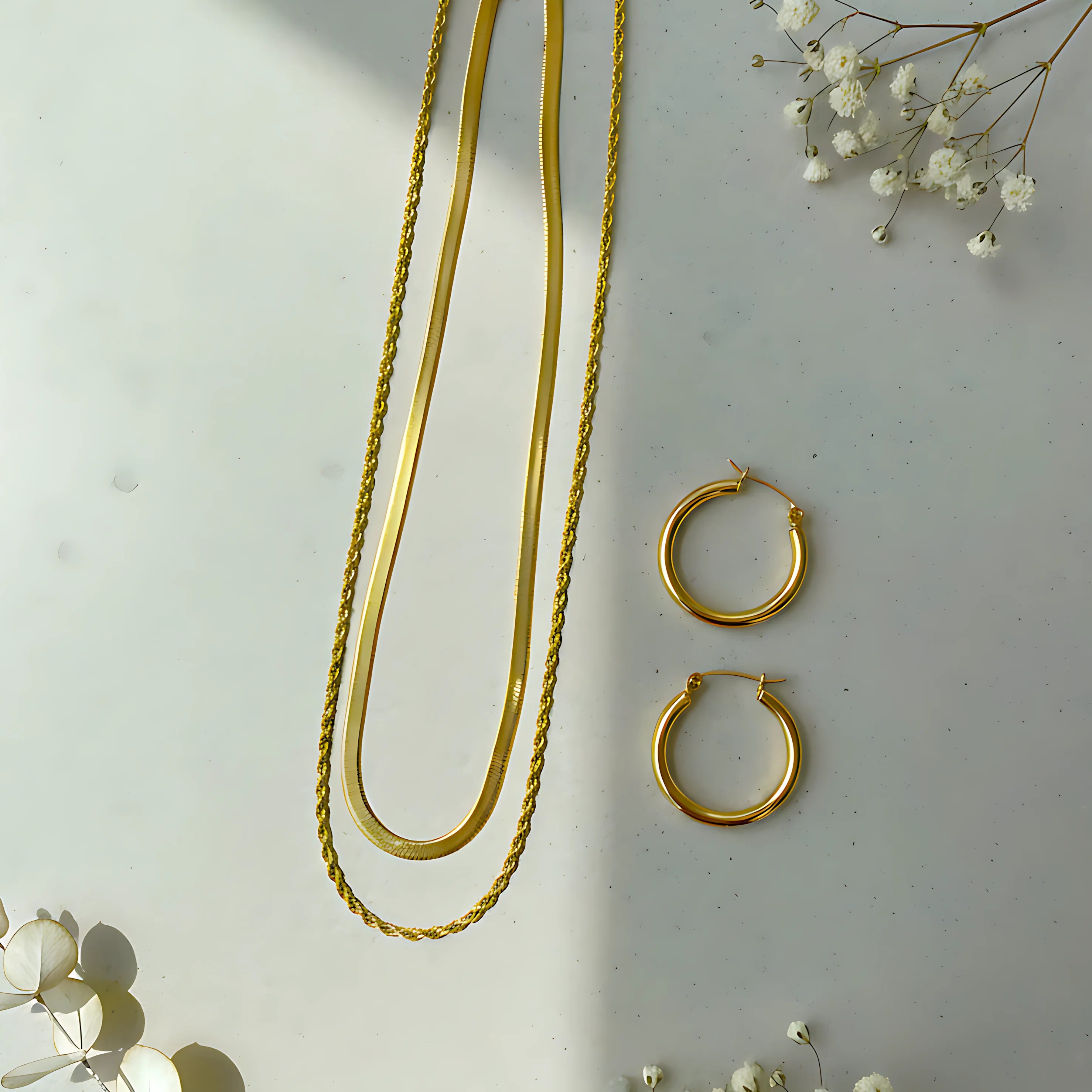 Double Layer Necklace & Hoop Earrings Combo Set