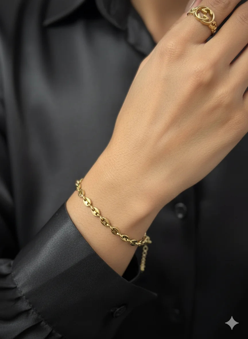 Golden Link Bracelet & Gucci Inspired Ring Combo Set