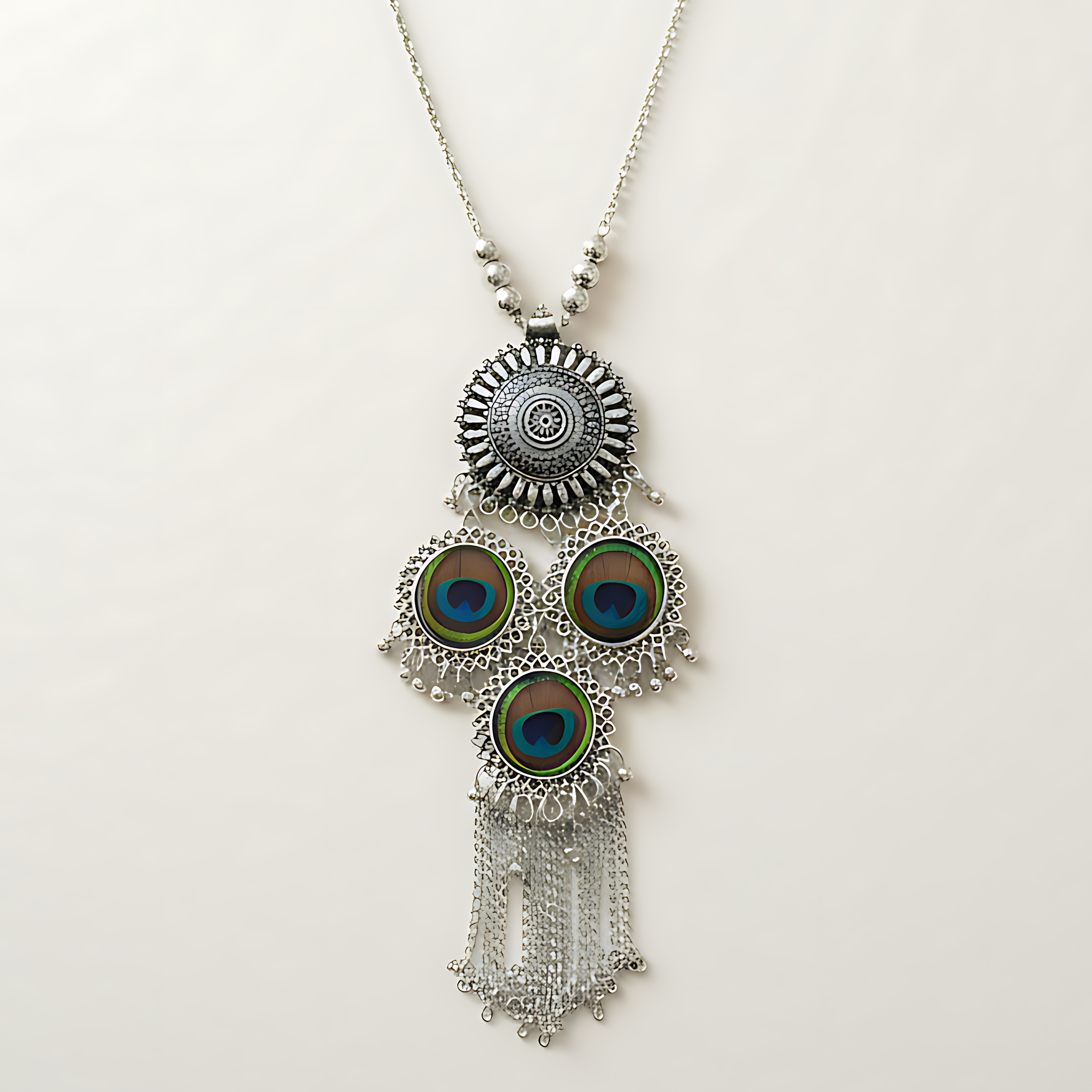 Oxidised Peacock Feather Necklace Set