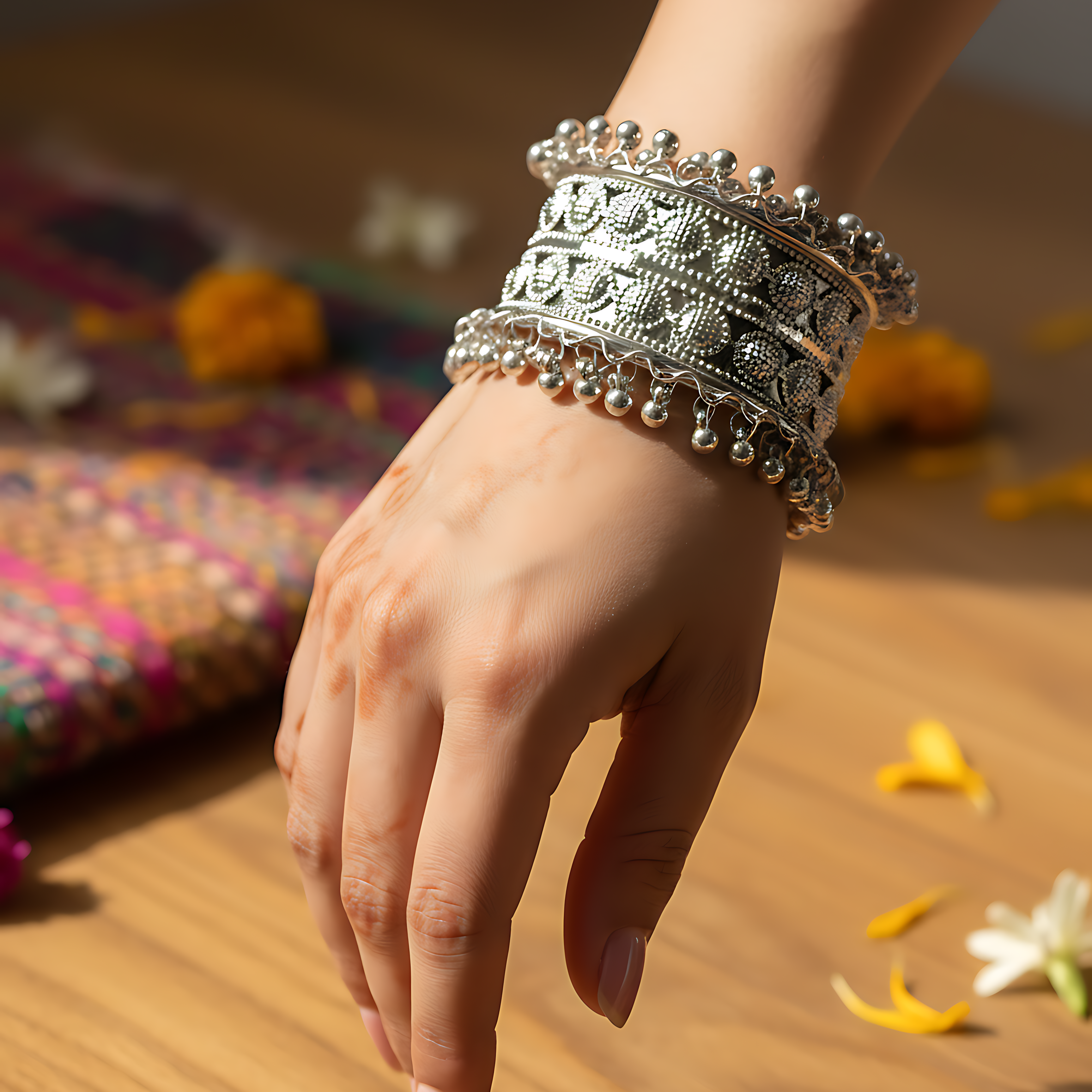 Oxidised Ghungroo Cuff Bracelet