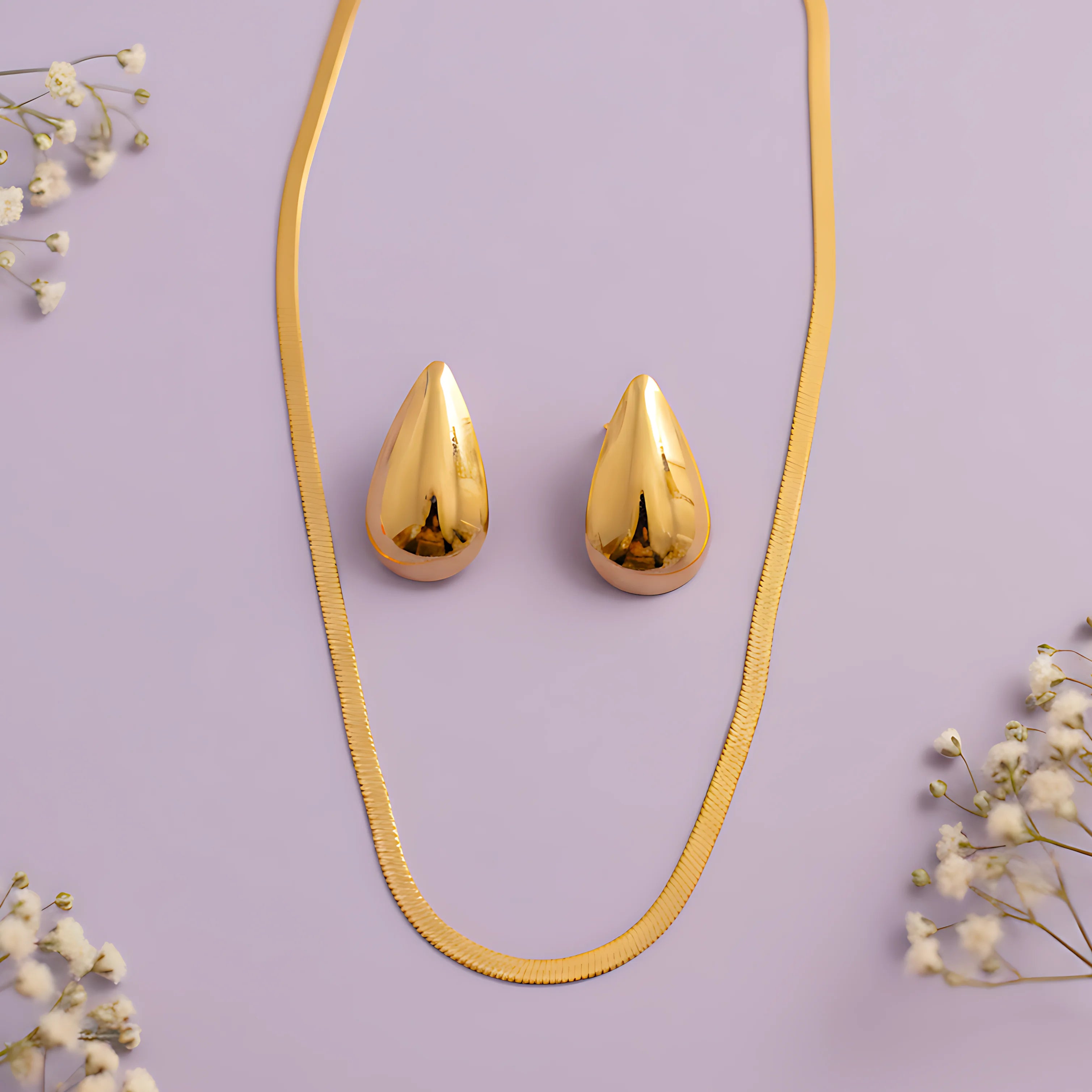 Modern Snake Chain & Stud Earrings Combo Set