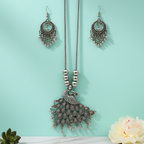 Oxidised Peacock Pendant Necklace Set