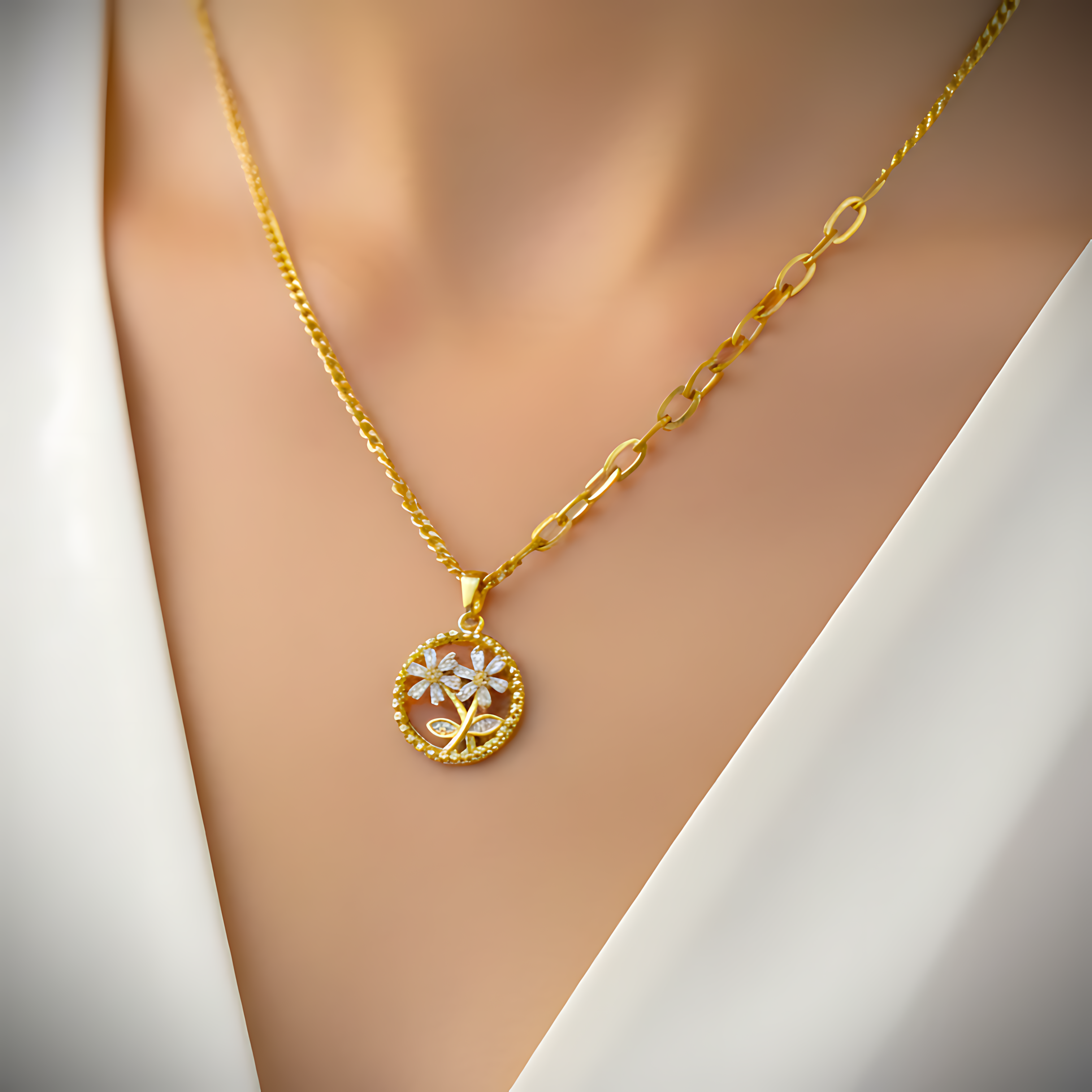 Golden Blossom Pendant Necklace