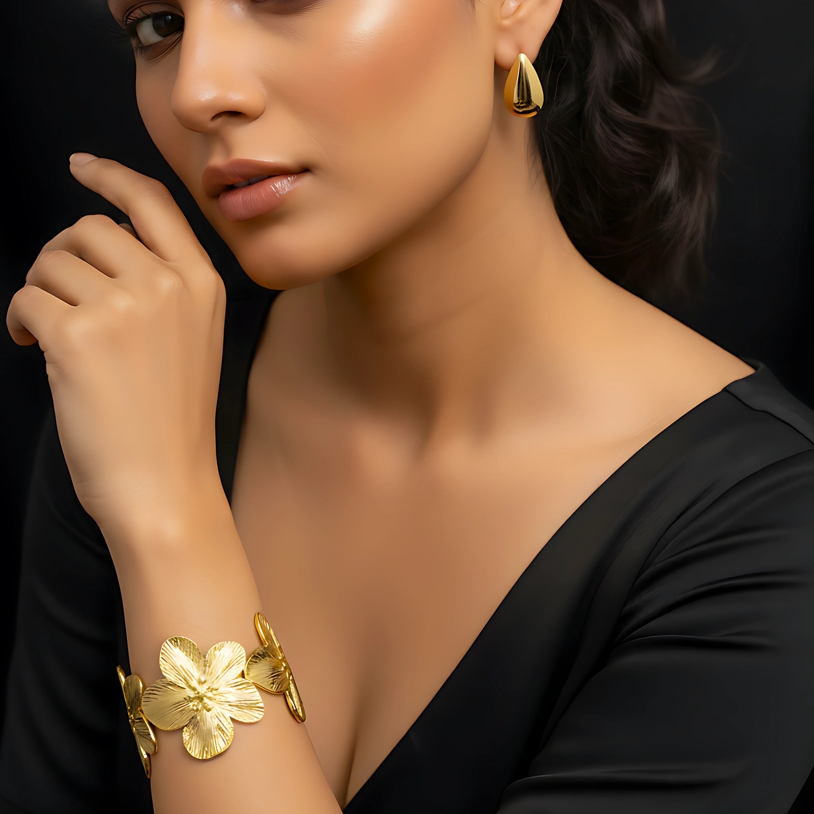 Floral Cuff Bracelet & Stud Earrings Combo Set