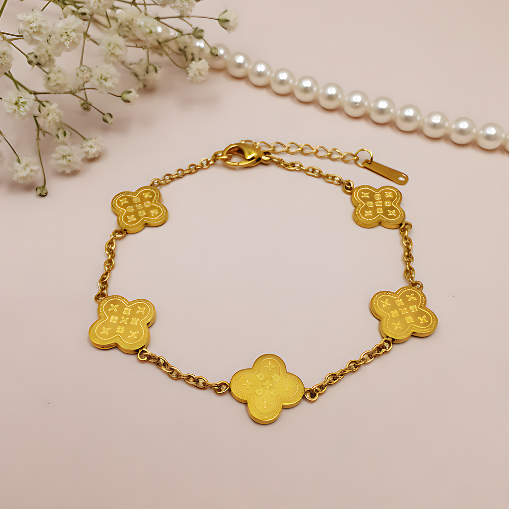 Gold Clover Charm Bracelet