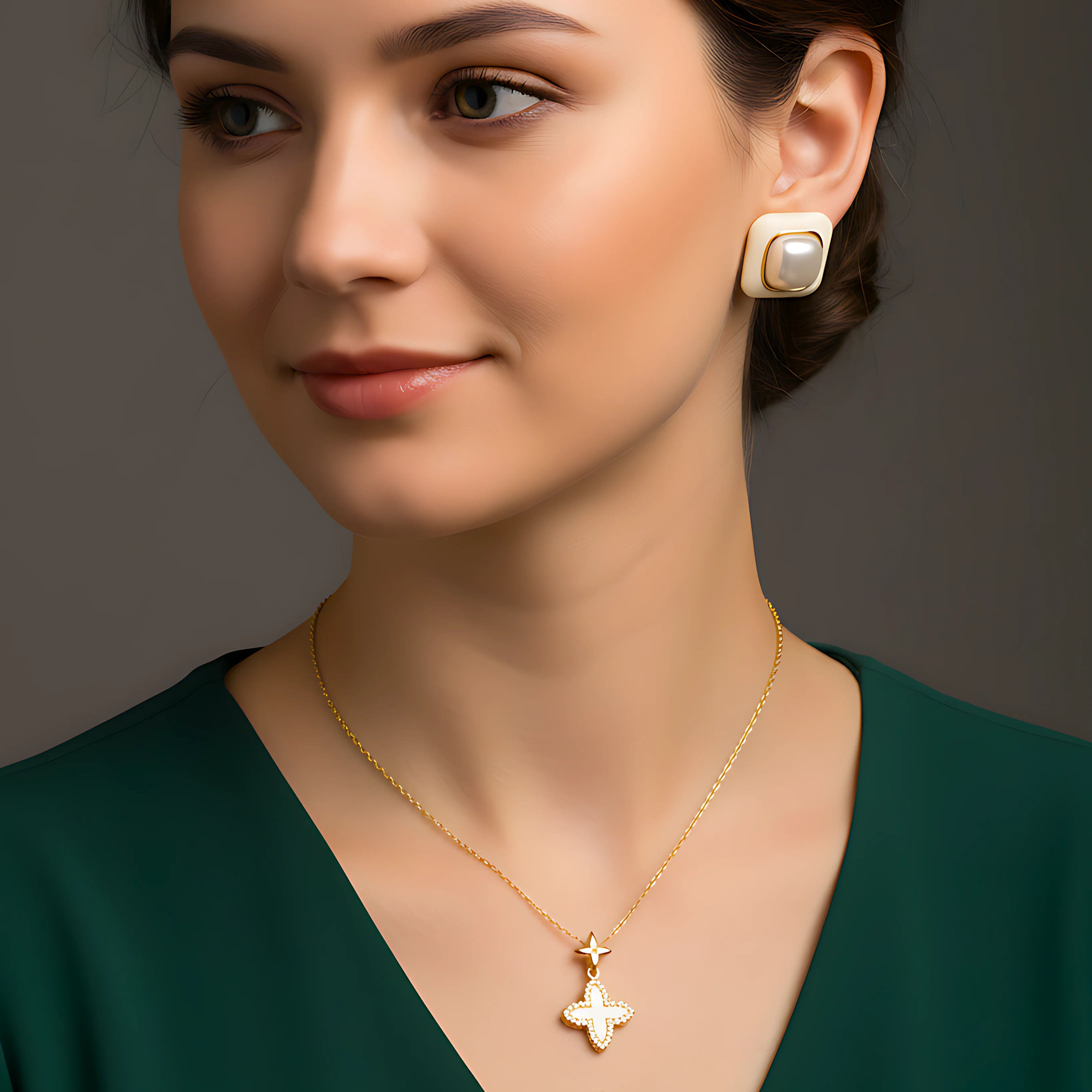 Clover Charm Necklace & Stud Earrings Combo Set